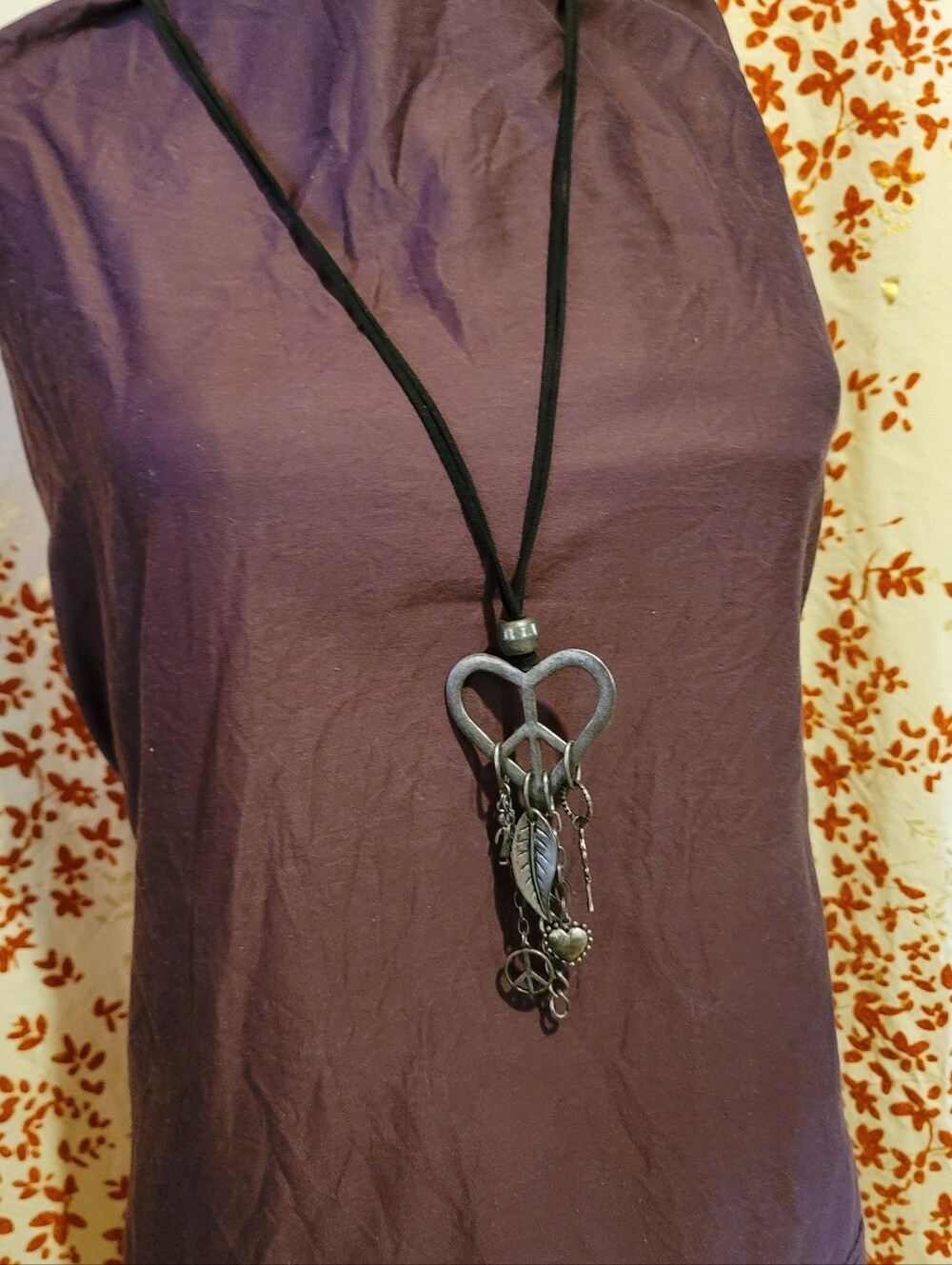 'Total Eclipse Of The Heart' Silver Tone Heart Peace Sign With Charms